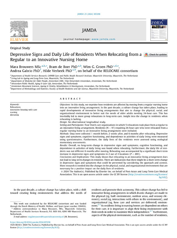 Artikel Brouwers (2024) - Depressive Signs and Daily Life of Residents When Relocating from a Regular to an Innovative Nursing Home