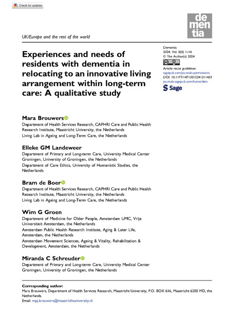 Artikel Brouwers (2025) - Experiences and needs of residents with dementia in relocating to an innovative living arrangement within long-term care: A qualitative study