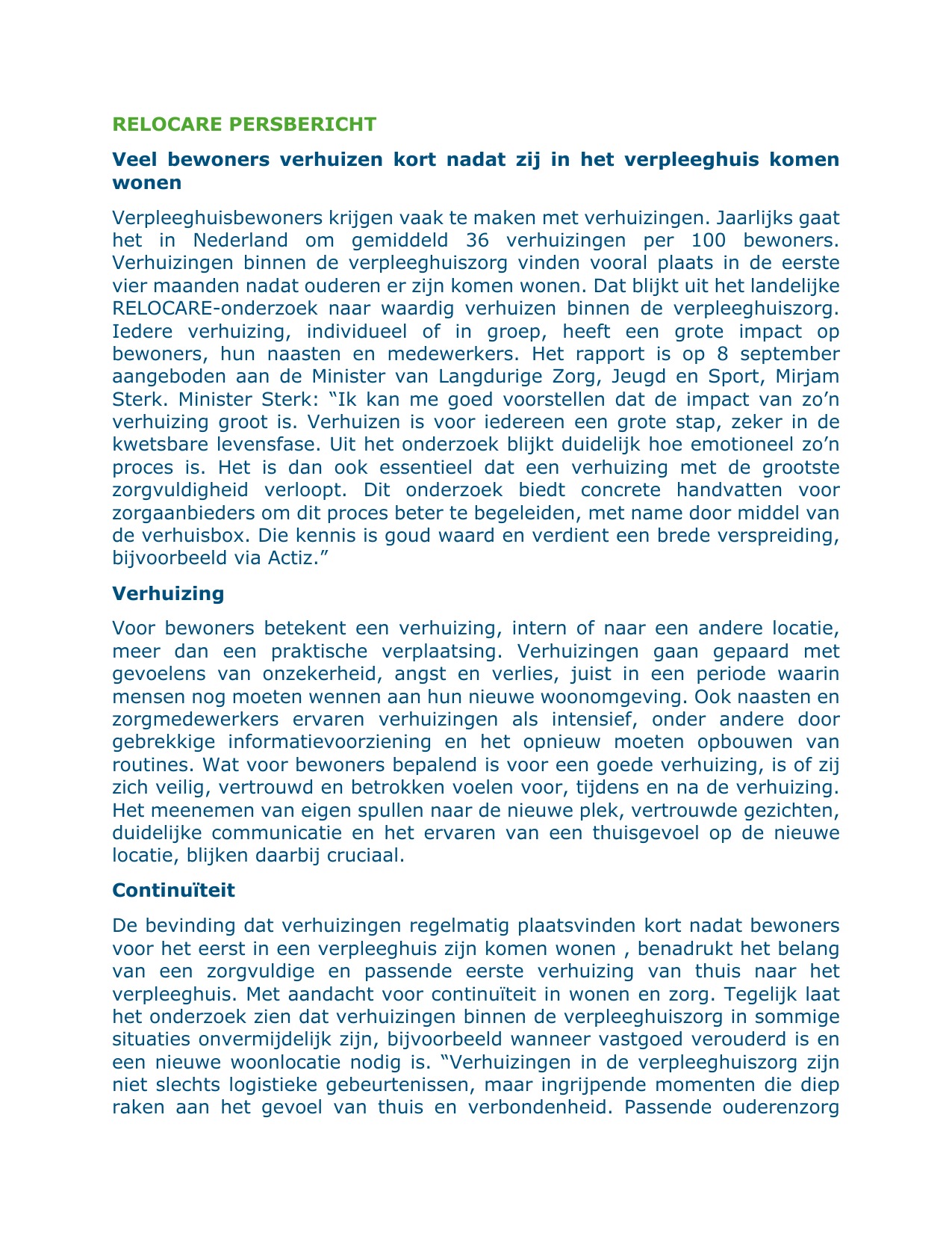 Hoe kunnen verhuizingen in de verpleeghuiszorg waardiger? Nieuw onderzoek geeft handvatten